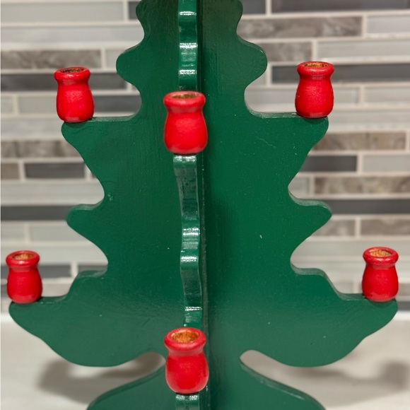 Vintage Swedish Wooden Christmas Tree Candle Holder Candelabra Handmade - Picture 2 of 7